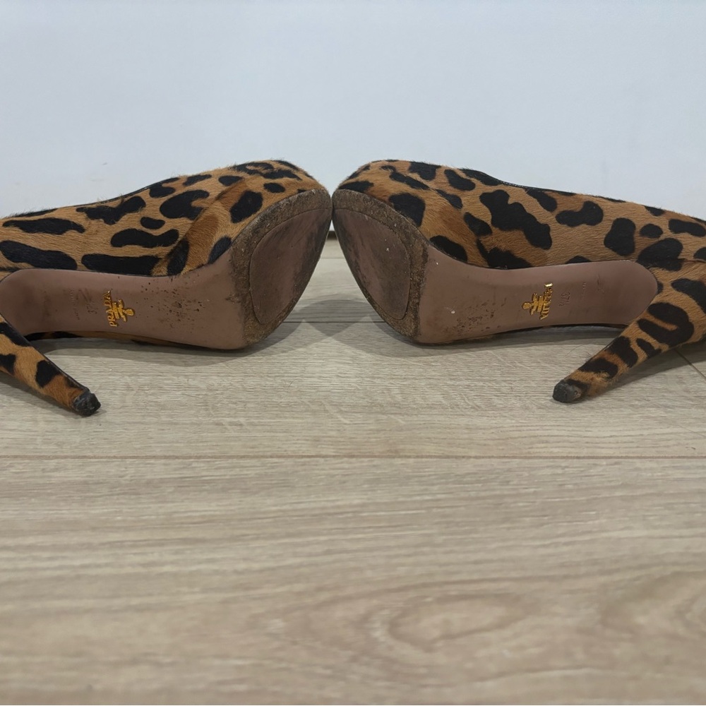 Prada Tan and Black Leopard Print Heels - Picture 5 of 7